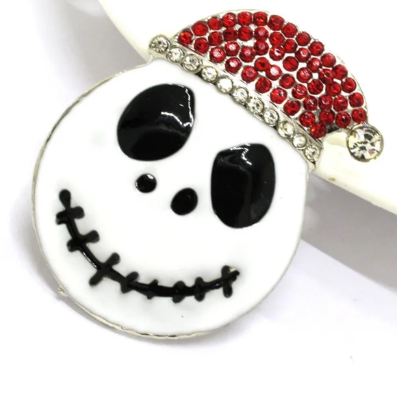 Silver Plated Crystal Jack Skellington Santa Hat Necklace/Brooch - Picture 9 of 16
